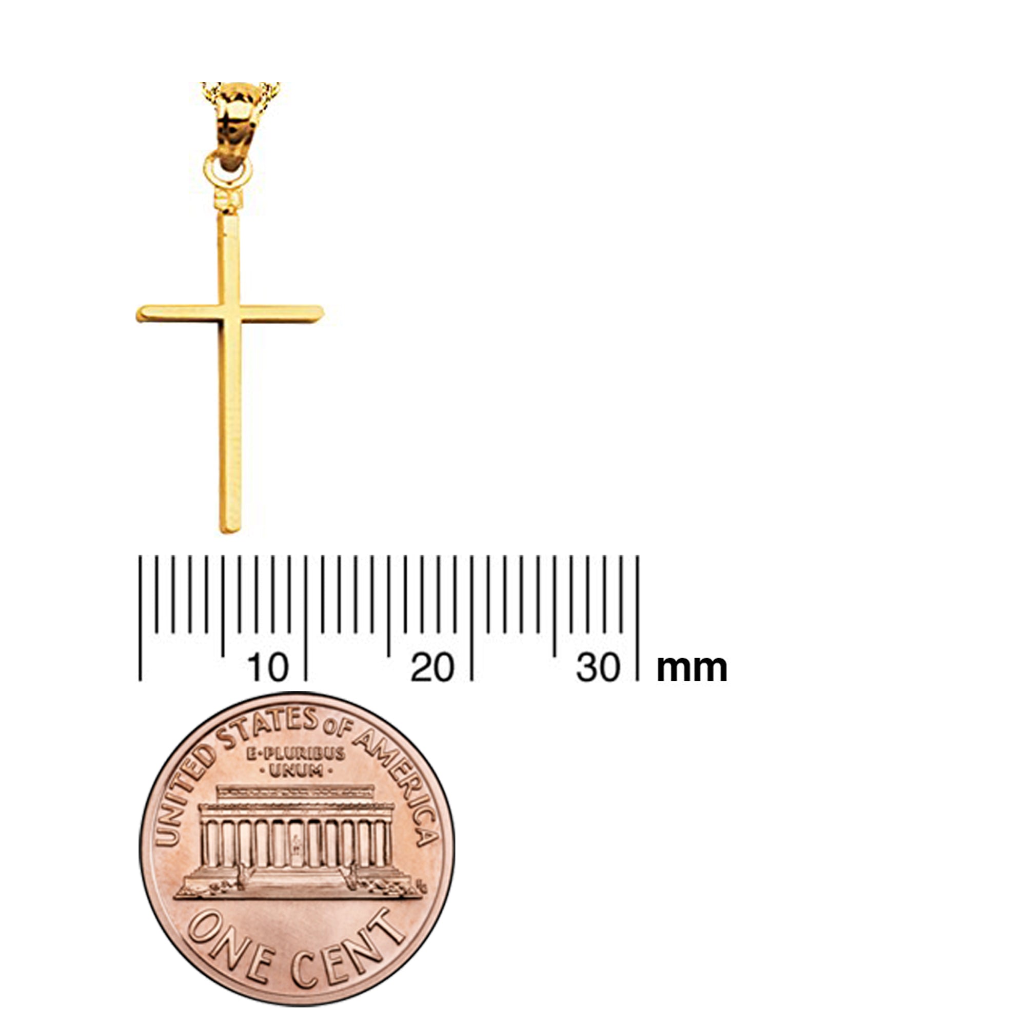 14K Yellow Gold Cross Long Thin Charm Pendant For Adult, Teens, Unisex