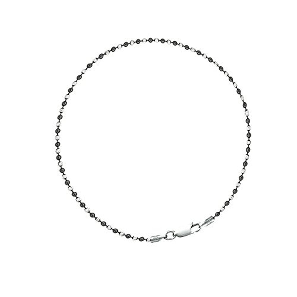 Sterling Silver Mini Bead Link Two Tone Black and White Anklet 10 inches Chain