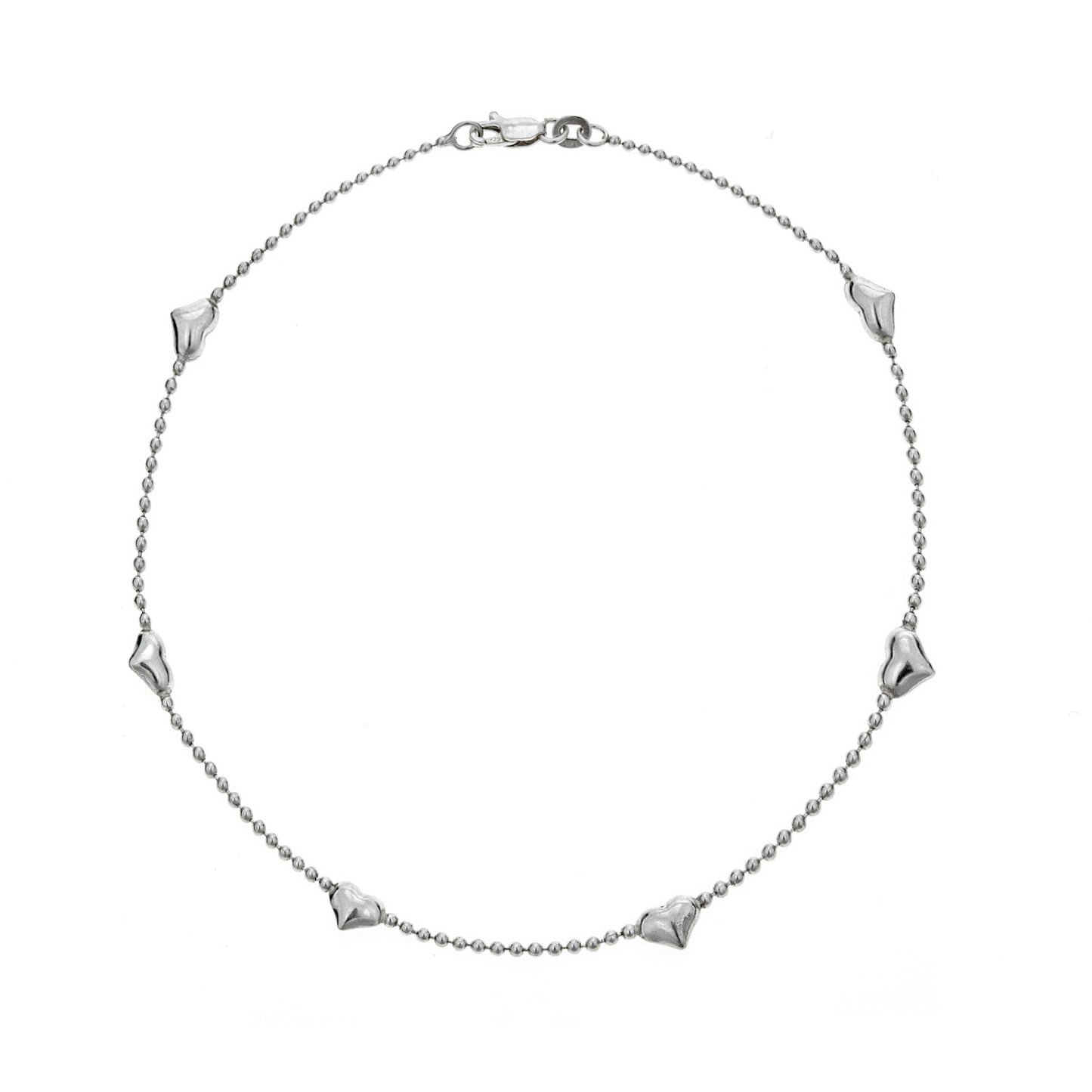 Ritastephens Sterling Silver Bead Heart Anklet – Elegant 10-Inch Ankle Bracelet with Delicate Heart Bead Design