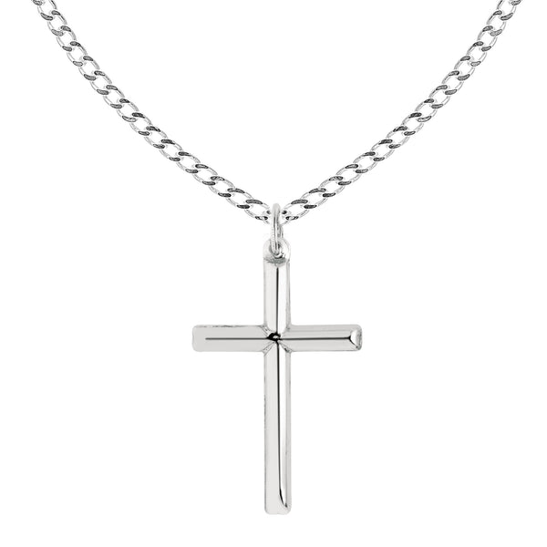 Ritastephens Sterling Silver Shiny Italian Cross Pendant Necklace 18" (35mm)