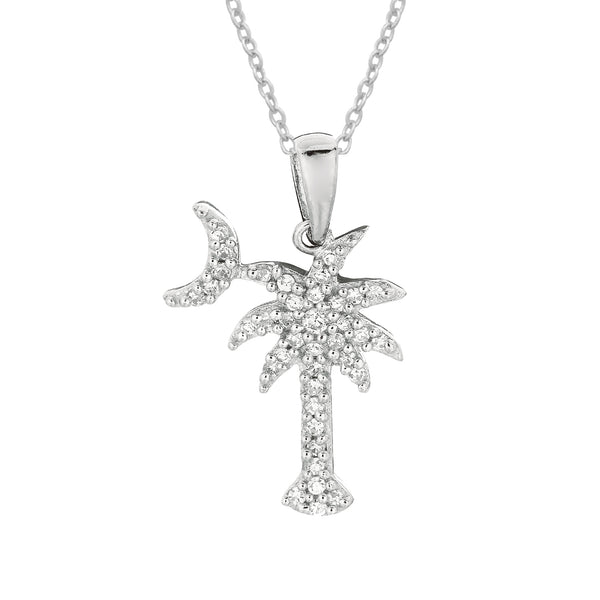 Sterling Silver Shiny Cubic Zirconia Palmetto Moon (18, 20 Inches)
