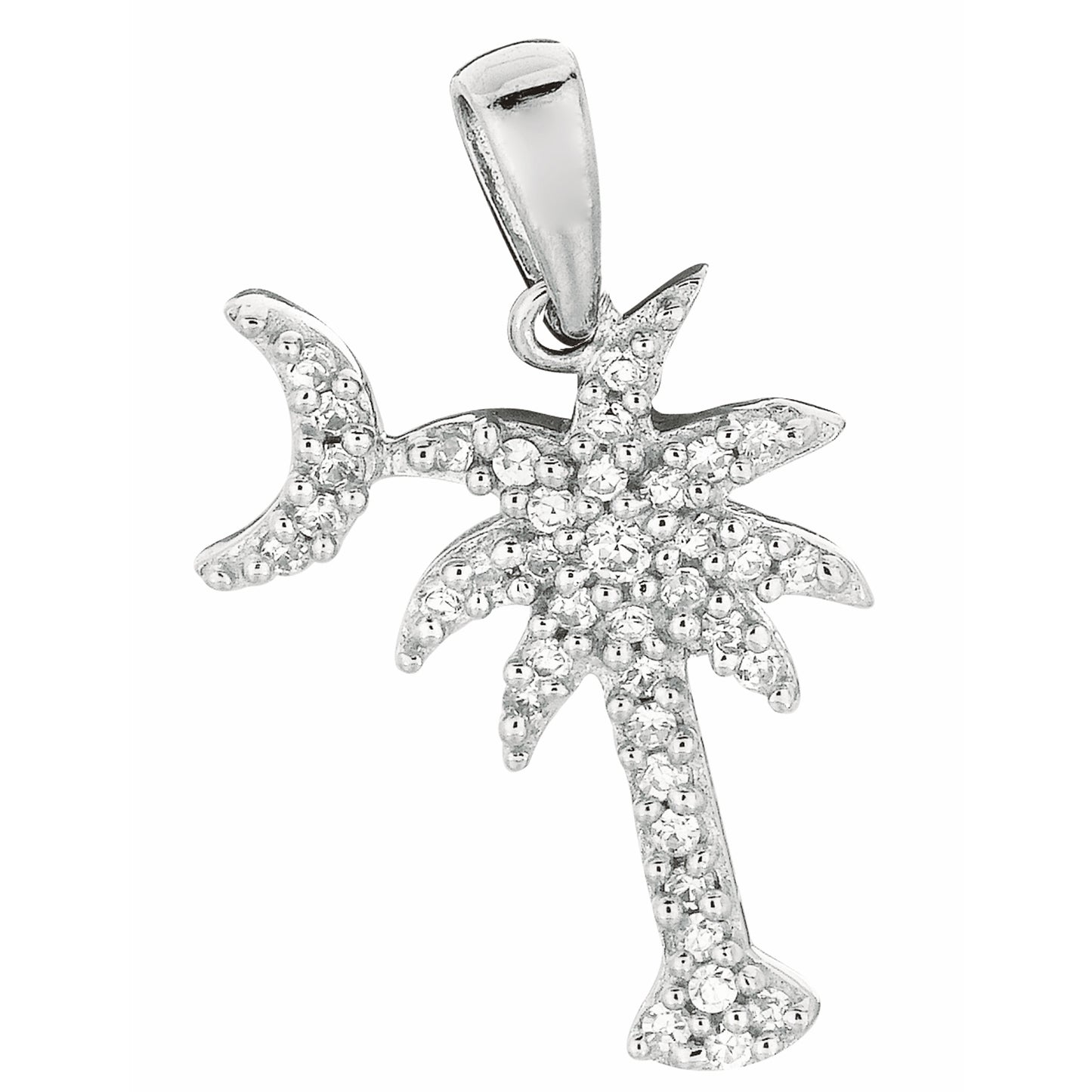 Ritastephens Sterling Silver Shiny Cubic Zirconia Palmetto Moon Necklace – 18 and 20 Inch Silver Chains