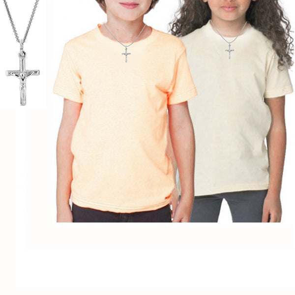 .925 Sterling Silver Children's Kids Baby Cross Crucifix Pendant Necklace 16 Inches