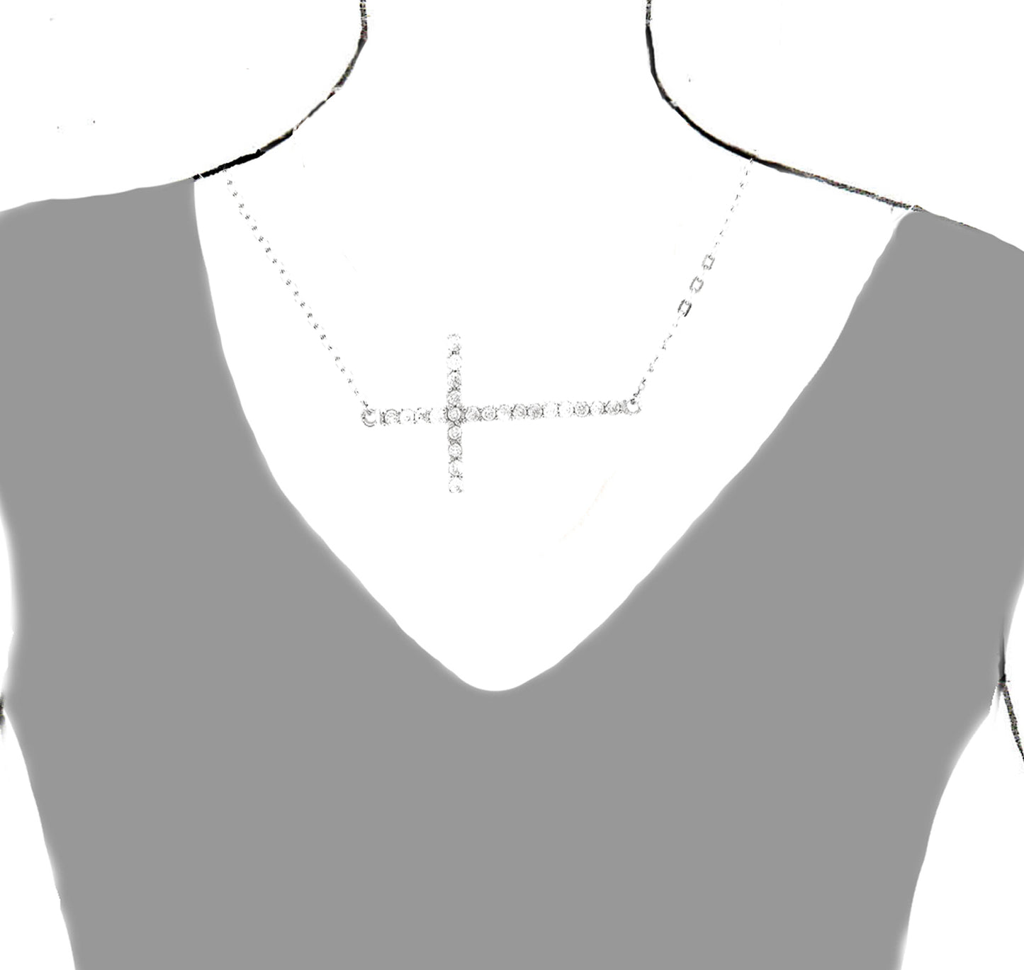 Ritastephens.925 Sterling Silver Sideways Cross Necklace with Sparkling CZ Pendant - 18” Refined Jewelry, Classic Silver Cross with CZ Charm, Perfect for Women