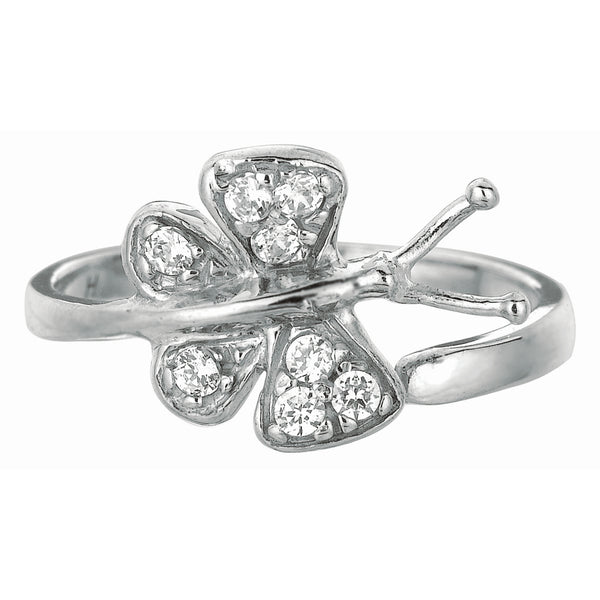 .925 Sterling Silver CZ Butterfly Crossover Adjustable Ring or Toe Ring