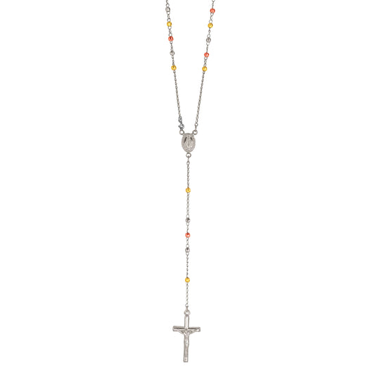 Ritastephens Stunning Italian Tri-Color Sterling Silver Rosary Bead Necklace with Virgin Mary Cross – 24"