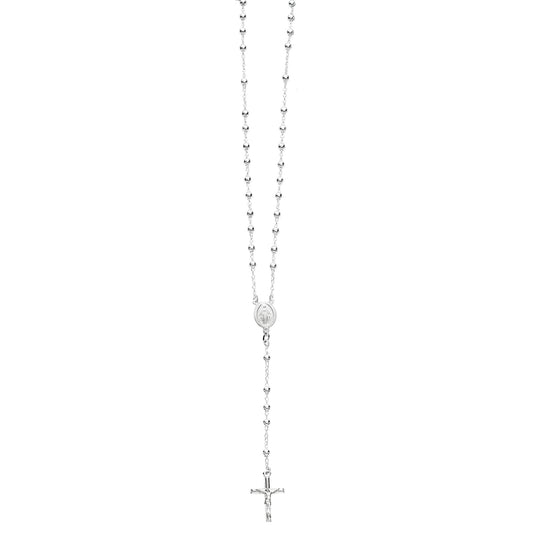 Ritastephens Sterling Silver Rosary Necklace – 24-Inch with 5mm Beads, Virgin Mary Pendant, Elegant Crucifix