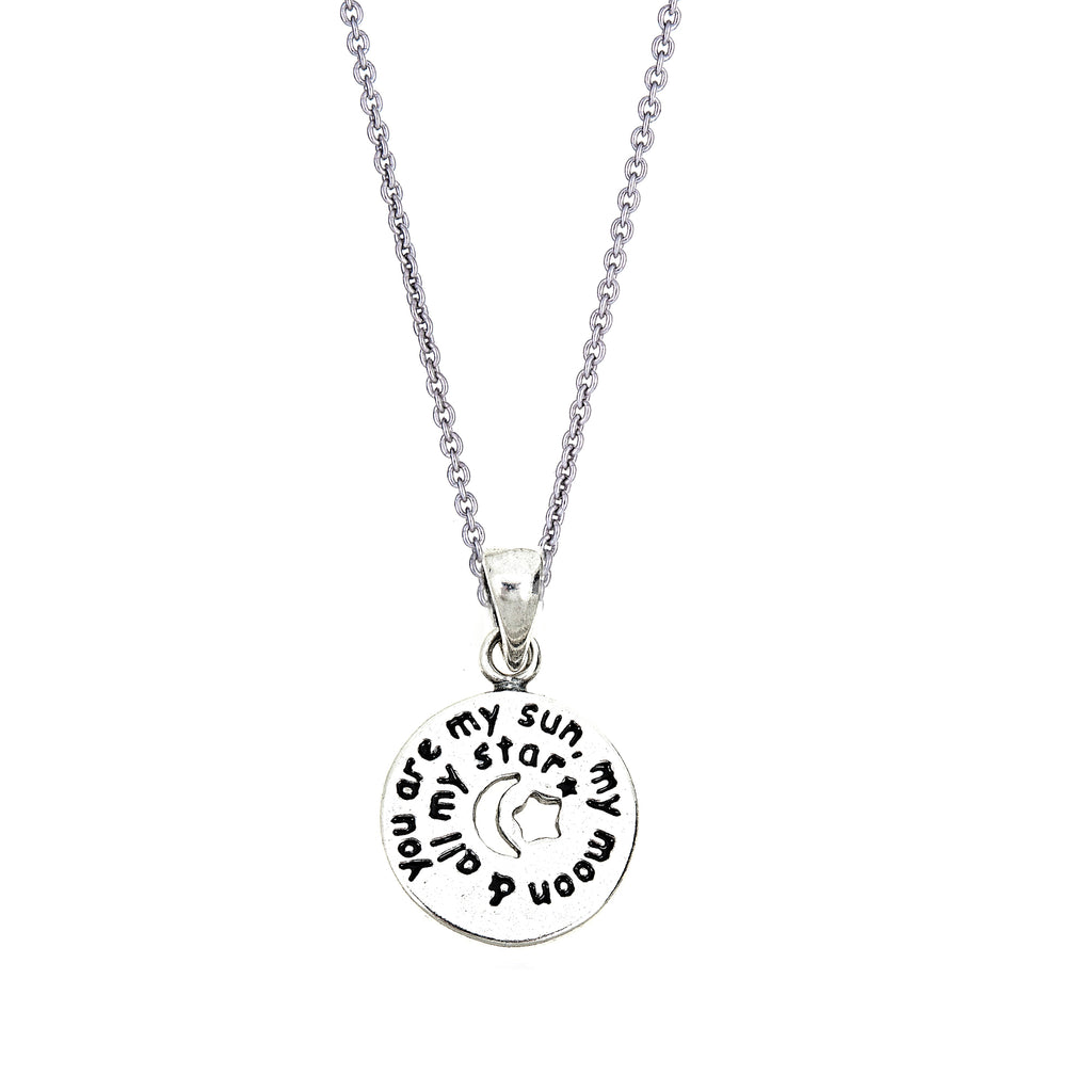 Sterling Silver "You Are My Sun, My Moon & All My Stars" Charm Pendant Necklace 15mm 18"