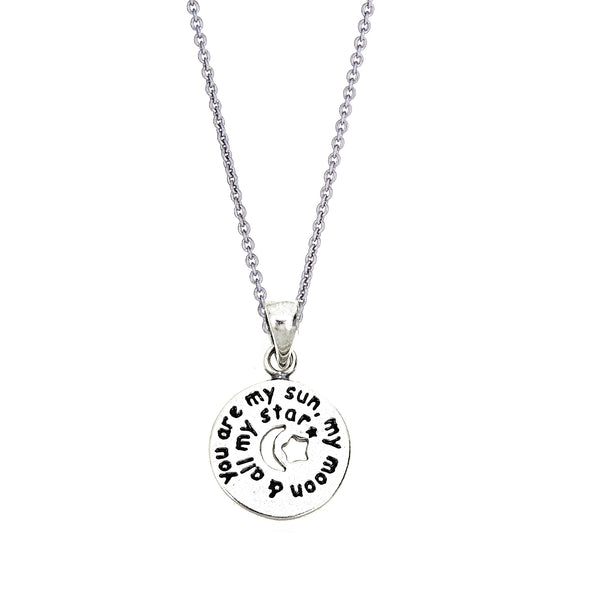 Sterling Silver "You Are My Sun, My Moon & All My Stars" Charm Pendant Necklace 15mm 18"
