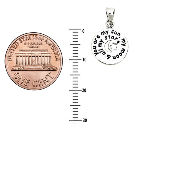 Sterling Silver "You Are My Sun, My Moon & All My Stars" Charm Pendant Necklace 15mm 18"