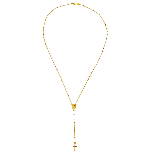 Ritastephens Dainty 24'' Sterling Silver Rosary Necklace with Gold Overlay – Tiny 2mm Beads, Virgin Mary & Cross Pendant