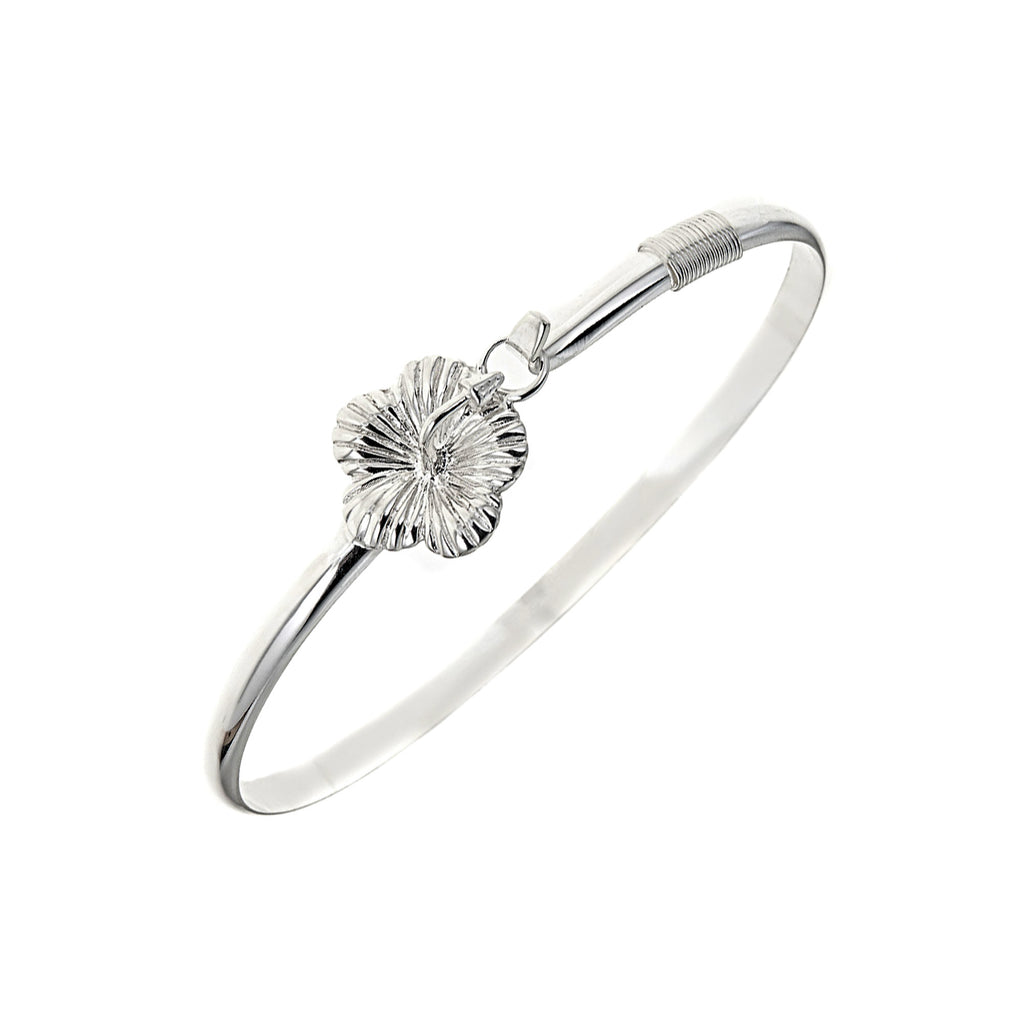Sterling Silver Hibiscus Flower Wrist Cuff Bangle Bracelet 7.5"
