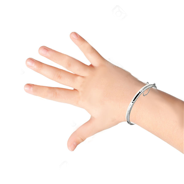 Sterling Silver Small Hammered Textured Petite Bangle Bracelet with Safety Chain 5 Inches
