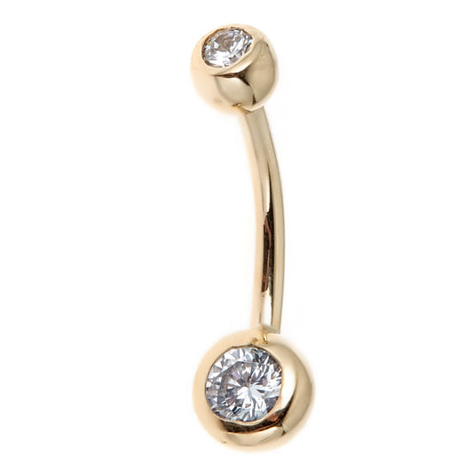 Ritastephens 14K Real Gold Bezel-Set CZ Belly Button Navel Ring – 14 Gauge Elegant Body Jewelry with Sparkling Cubic Zirconia for a Chic and Sophisticated Look