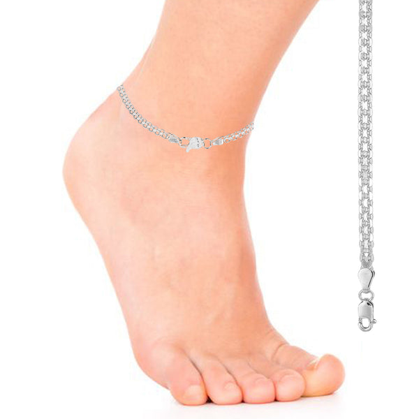 Sterling Silver Bizmark Chain Anklet Ankle Bracelet 10" and 11" 2.8mm