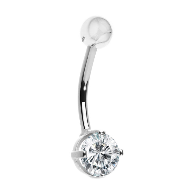 14k Solid White Gold Belly Button CZ Navel Ring Body Art