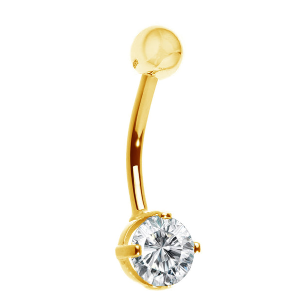 Ritastephens 14k Solid Gold Yellow Belly Button Navel Ring CZ Cubic Zirconia Body Art