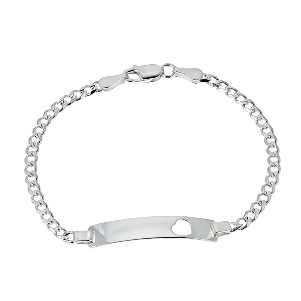 Sterling Silver Curb Chain Heart Shape Baby ID Engravable Bracelet