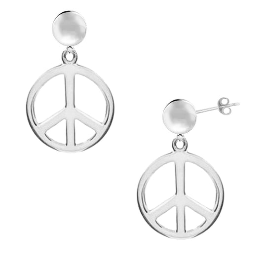 Sterling Silver Peace Sign Charm Dangle Earrings 