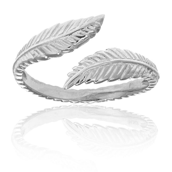 Sterling Silver Feather Leaf Adjustable Ring or Toe Ring