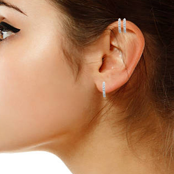 Sterling Silver CZ Hoop Huggie Earrings Baby Hoops Childrens 3X12mm