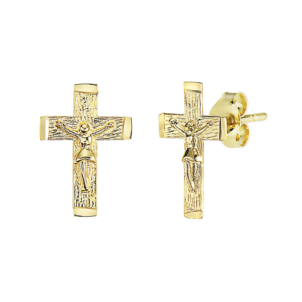 14K Yellow Gold Childrens Cross Crucifix Stud Earrings Post.
