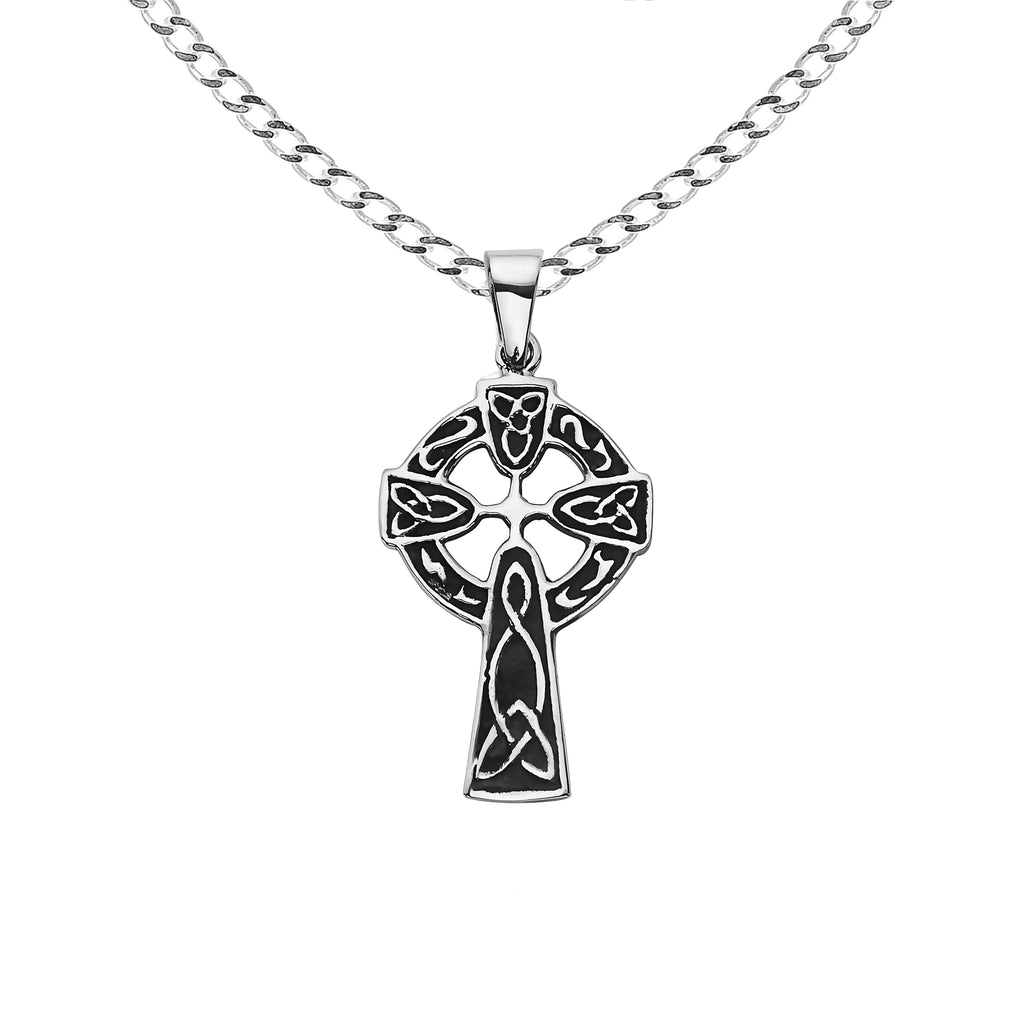 Sterling Silver Irish Celtic Cross Pendant Charm Necklace