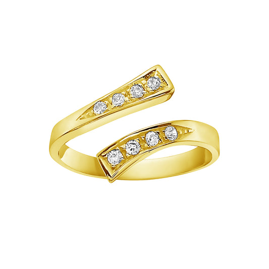 Ritastephens Elegant 10K Yellow Gold Crossover Adjustable Ring with Shiny CZs – Luxurious and Versatile Gold Band Ring for Fingers or Toes, Stylish and Fashionable Adjustable Fit