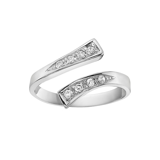 Ritastephens Elegant 10K White Gold Crossover Ring with Sparkling CZ Cubic Zirconia – Adjustable Design for Versatile Wear and Custom Fit, Ideal for Special Occasions