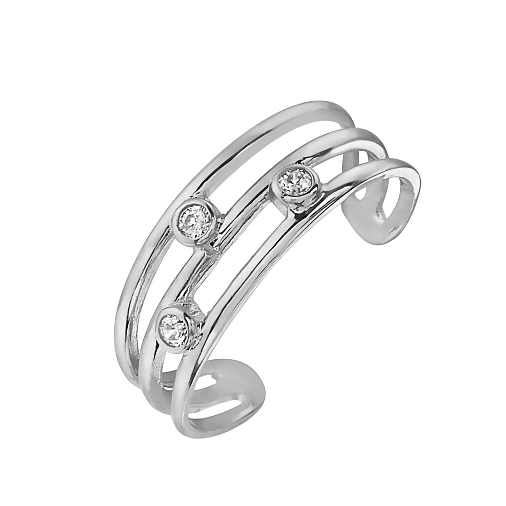 10K White Gold Three Row Cz Toe Ring Body Art Adjustable