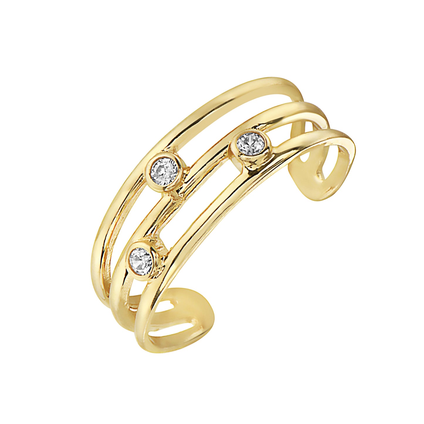 Ritastephens Adjustable 14K Yellow Gold Three-Row CZ Toe Ring – Elegant Body Art for Every Occasion with Sparkling Crystals and a Versatile Adjustable Fi