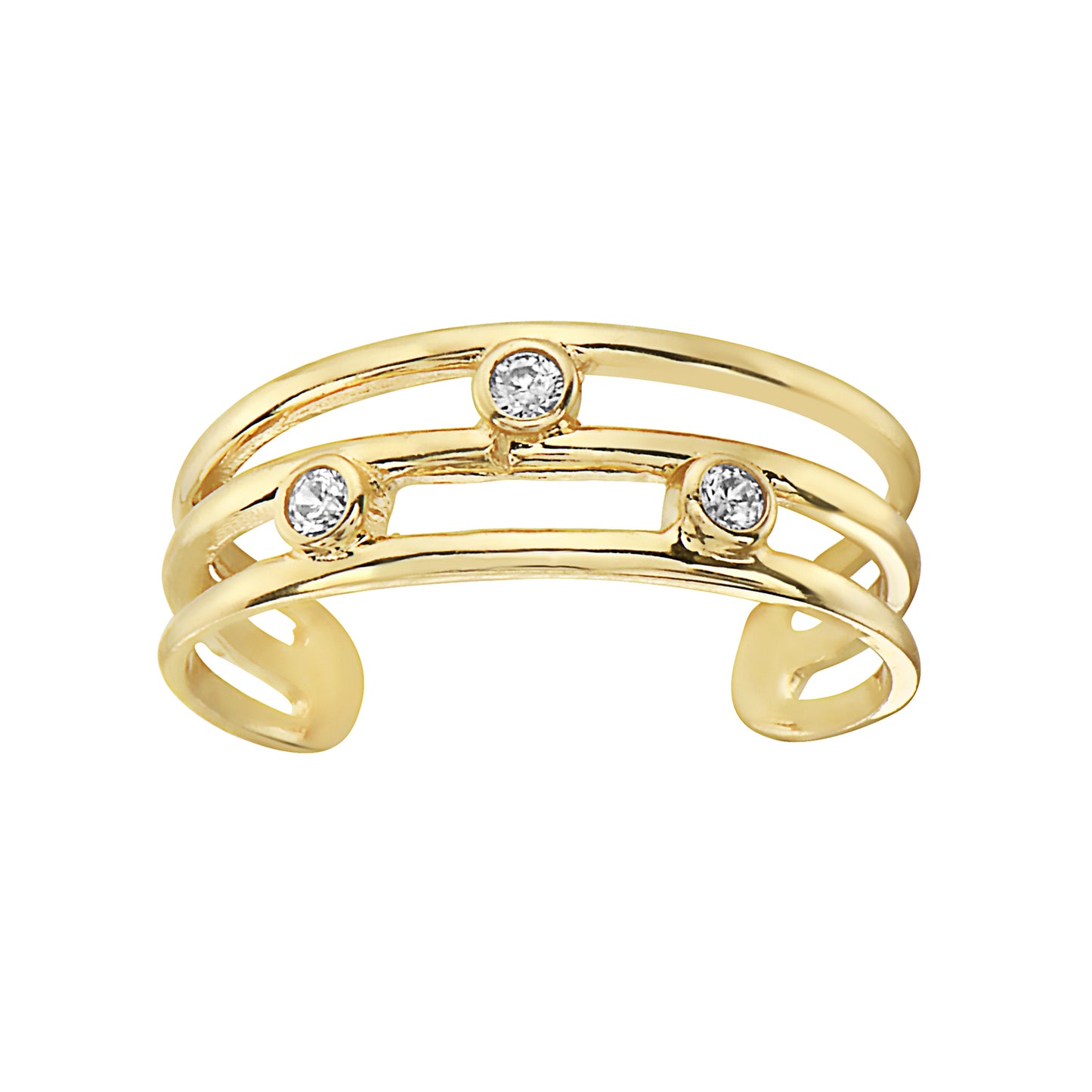 Ritastephens Adjustable 14K Yellow Gold Three-Row CZ Toe Ring – Elegant Body Art for Every Occasion with Sparkling Crystals and a Versatile Adjustable Fi