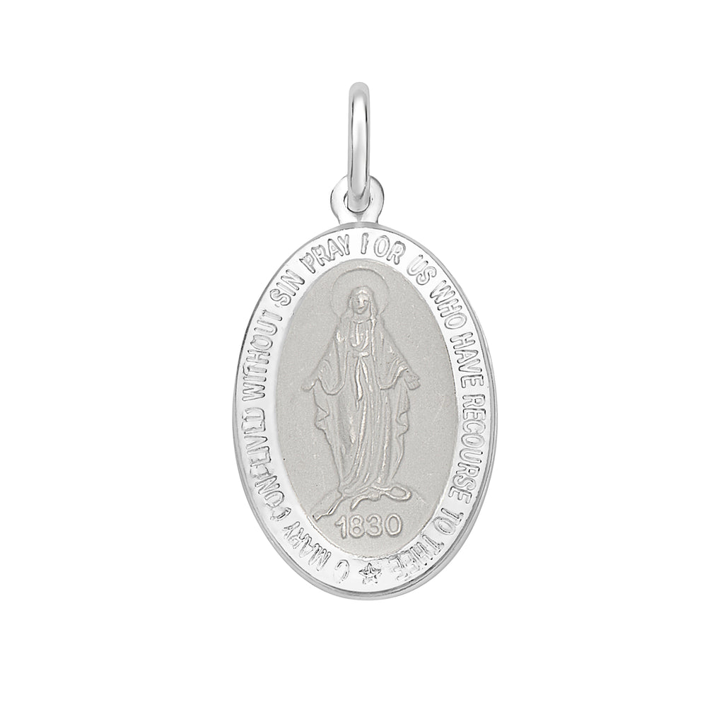 Ritastephens Sterling Silver Miraculous Mary Medal Charm Pendant 25mm Curb Chain Necklace