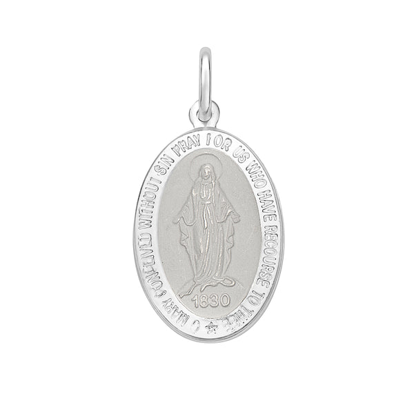 Ritastephens Sterling Silver Miraculous Mary Medal Charm Italy Pendant  cable Chain Necklace 22mm