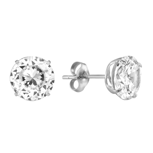 Ritastephens 14K Solid White Gold CZ Basket Setting Stud Earrings – 4mm, 5mm, 6mm, 7mm, 8mm Push Back Options | Classic and Elegant White Gold Jewelry with High-Quality Cubic Zirconia