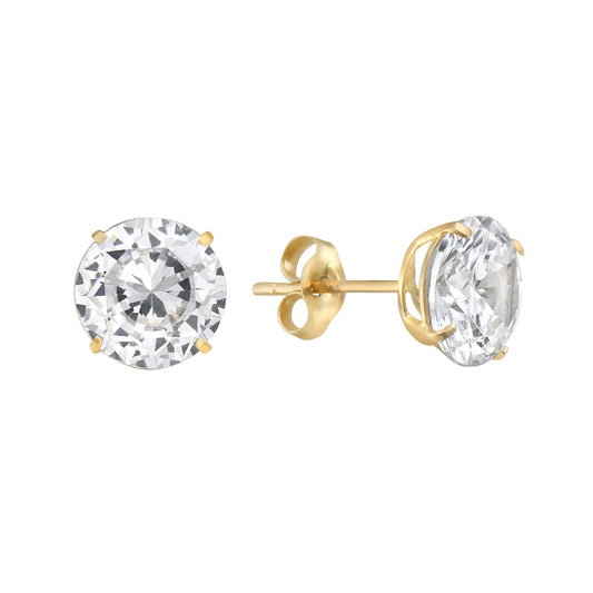 Ritastephens 14K Solid Gold CZ Basket Setting Stud Earrings – 4mm, 5mm, 6mm, 7mm, and 8mm Sizes with Secure Push Back Closure for Elegant and Timeless Luxury