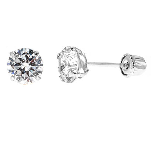 14K Basket Setting Solid White Gold 5mm CZ Stud Earrings 1CT TW Dia