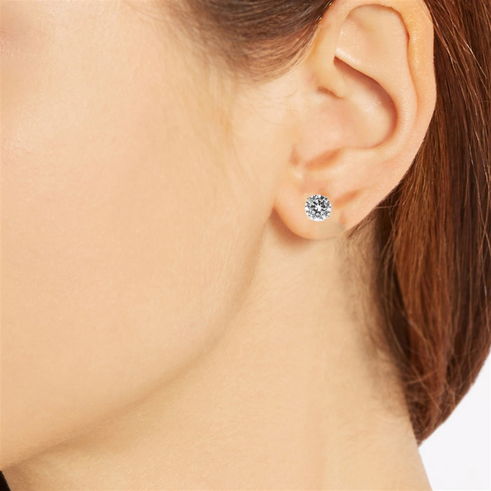 Ritastephens Elegant Silver CZ Stud Earrings - Classic Basket-Set Design with Adjustable Size Options and Sparkling High-Quality Cubic Zirconia for Timeless, Stylish Jewelry
