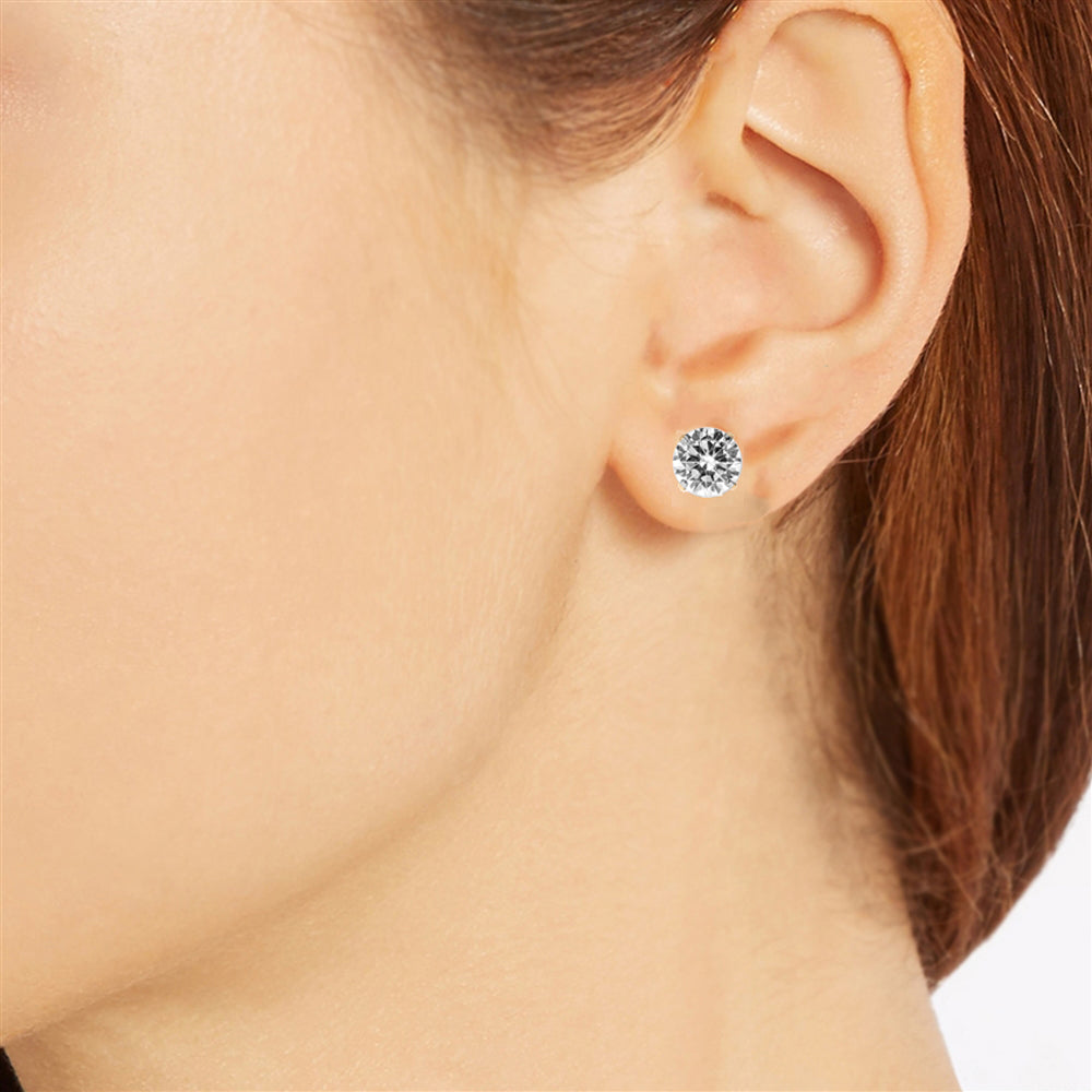 Ritastephens Elegant Silver CZ Stud Earrings - Classic Basket-Set Design with Adjustable Size Options and Sparkling High-Quality Cubic Zirconia for Timeless, Stylish Jewelry
