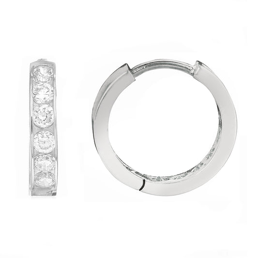 Ritastephens  .925 Sterling Silver Huggie Hoop Earrings with CZ - 11mm Classic Huggy Hoops, Elegant Sparkling Silver Earrings