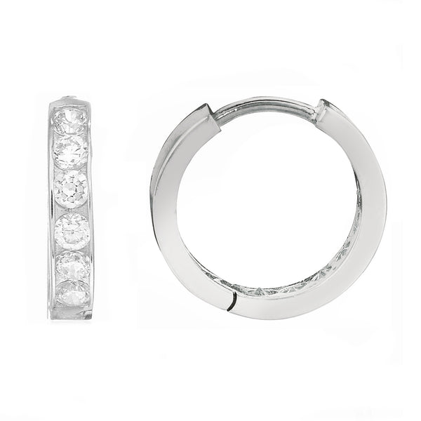 .925 Sterling Silver Huggie Huggy Hoop 11 mm Earrings CZ