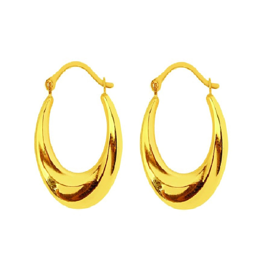 14K Real Yellow Gold Shiny Oval Earrings Hoops Hoop Small 14x16mm