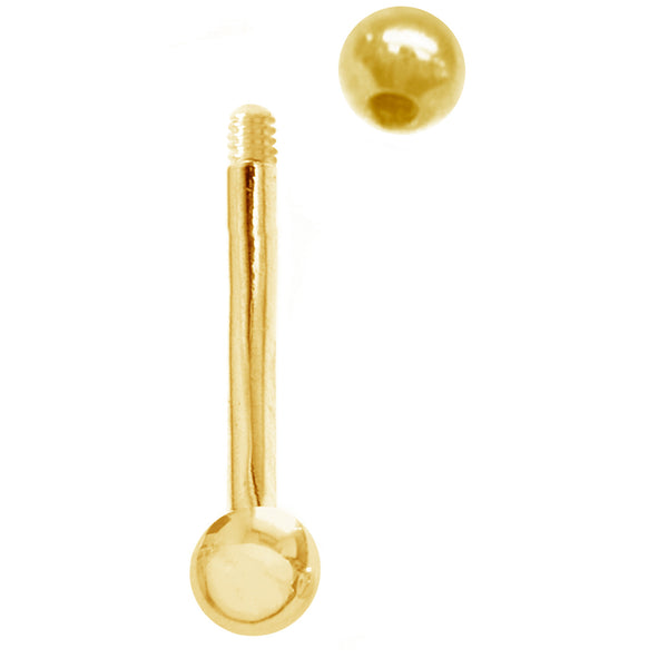 Ritastephens 14k Solid Yellow or White Gold Barbell Eyebrow Ring Body Jewelry 16 Gauge