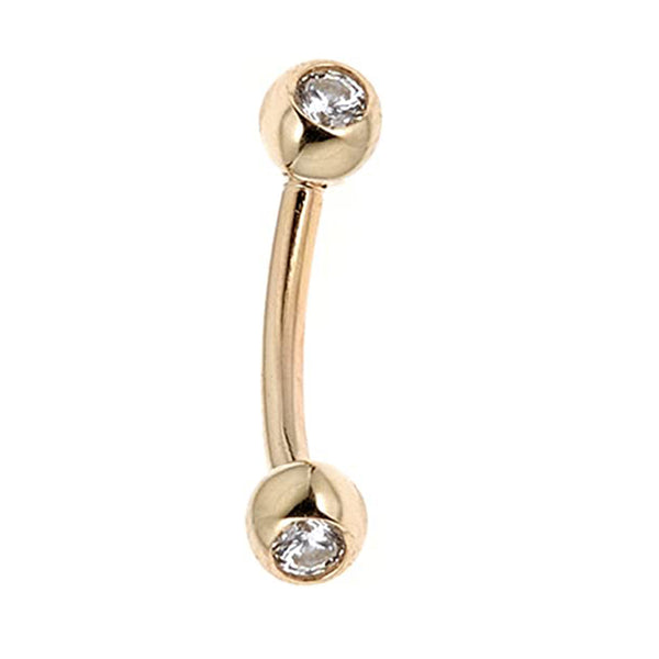 14k Solid Yellow Gold Eyebrow Ring Jewelry 16 Gauge CZ Barbell