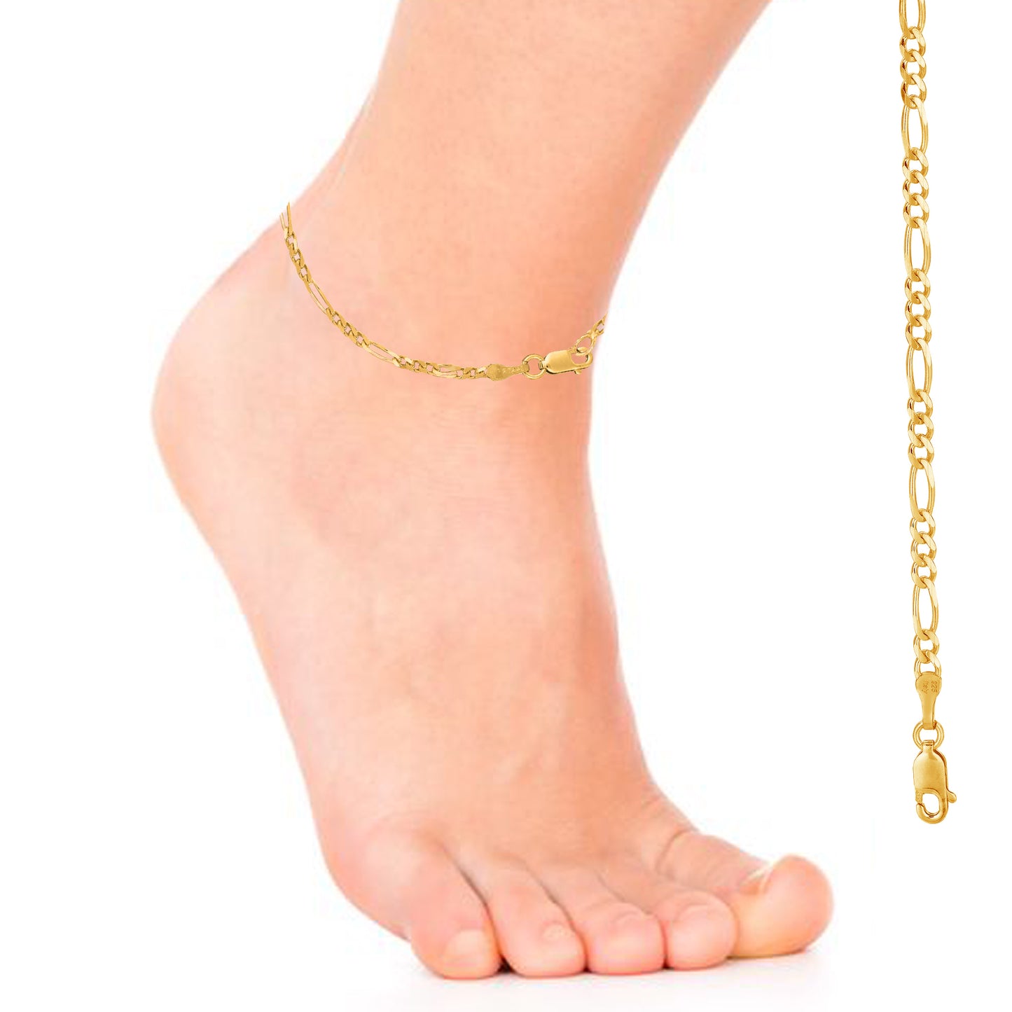 Ritastephens Italian 2.1mm Figaro Link Chain Anklet or Bracelet – Sterling Silver & Gold Tone Options, Elegant High-Quality Design