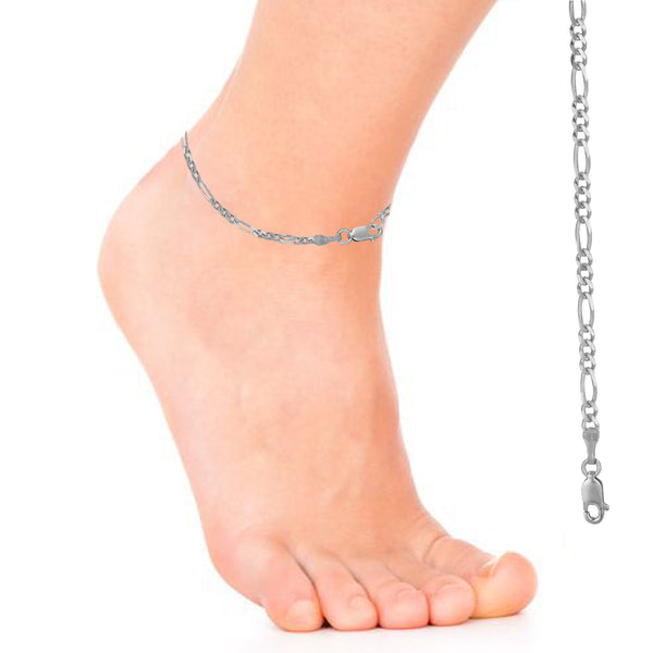 Sterling Silver Figaro Anklet Ankle Bracelet 10" Lobster Lock