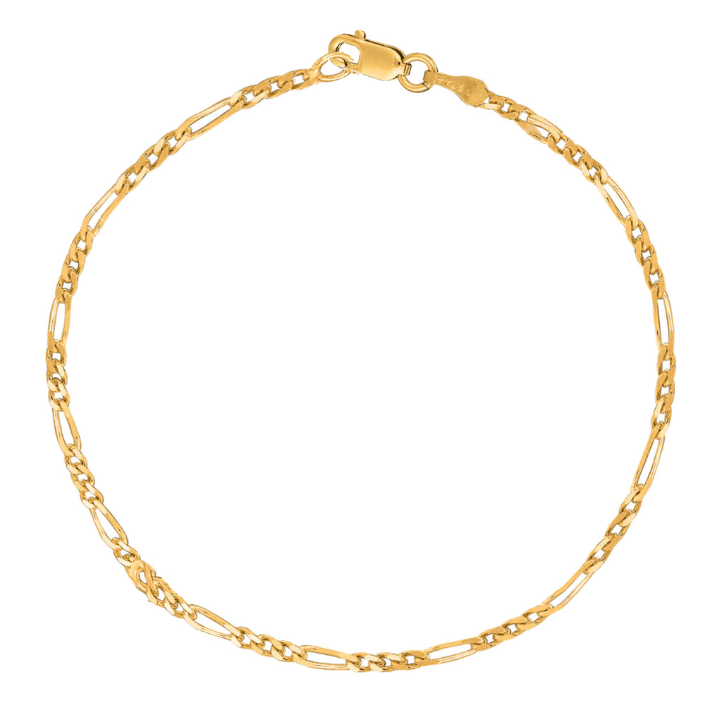 14K Yellow Gold Figaro Chain Anklet Ankle Bracelet 10" 2.6mm