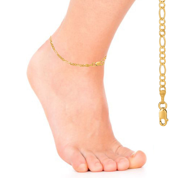 Ritastephens Sterling Silver Figaro Gold Plated Ankle Anklet Bracelet (10inches, 11inches)