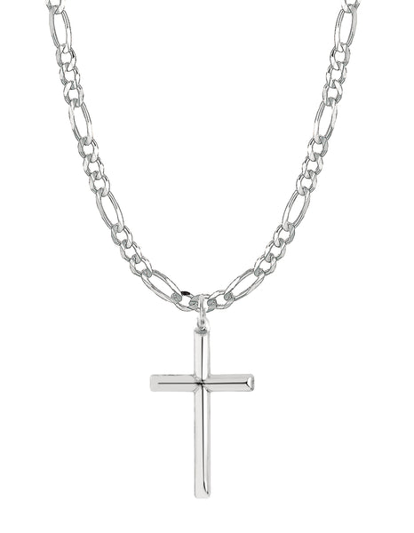 Ritastephens Sterling Silver Cross Pendant Italian Figaro Chain 20", 24"