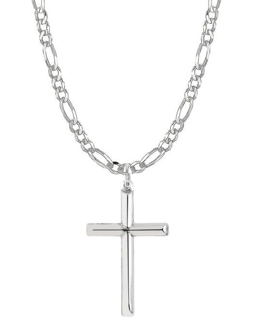 Ritastephens Elegant Ritastephens Sterling Silver Cross Pendant on Italian Figaro Chain – 20" & 24" Lengths